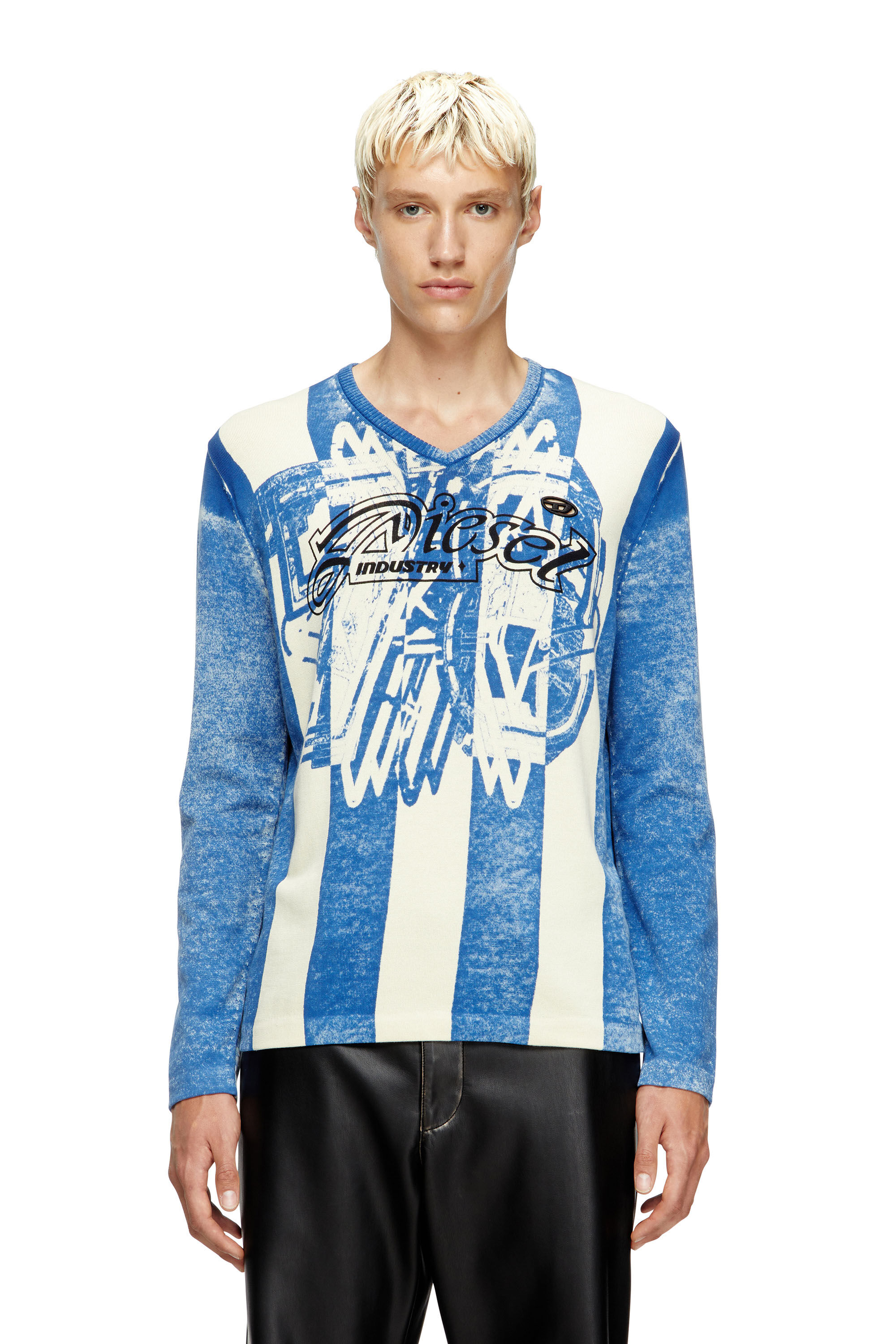 Diesel - K-OLIBA-V, Man's Inside-print striped jumper in Blue/White - 3
