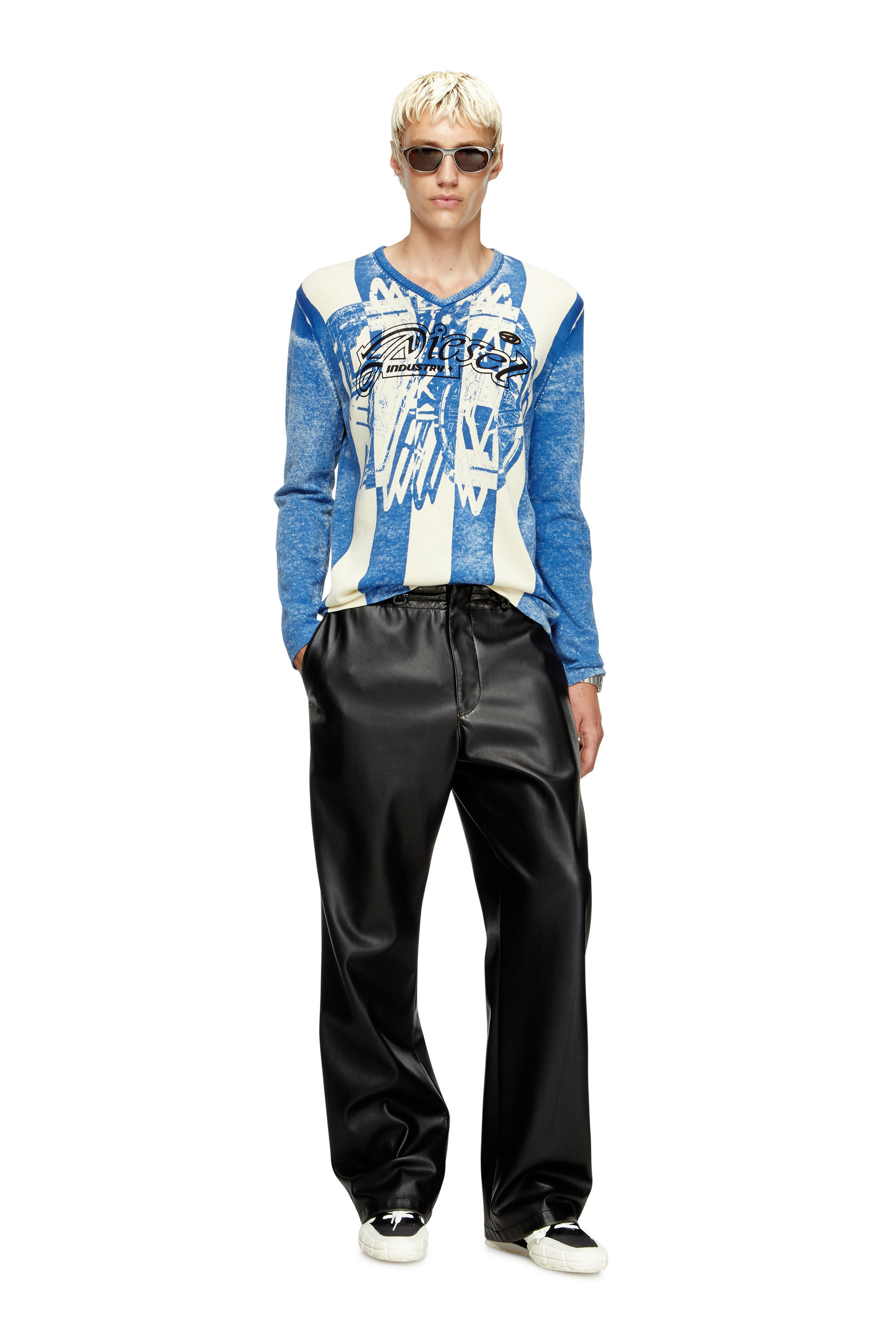 Diesel - K-OLIBA-V, Man's Inside-print striped jumper in Blue/White - 1