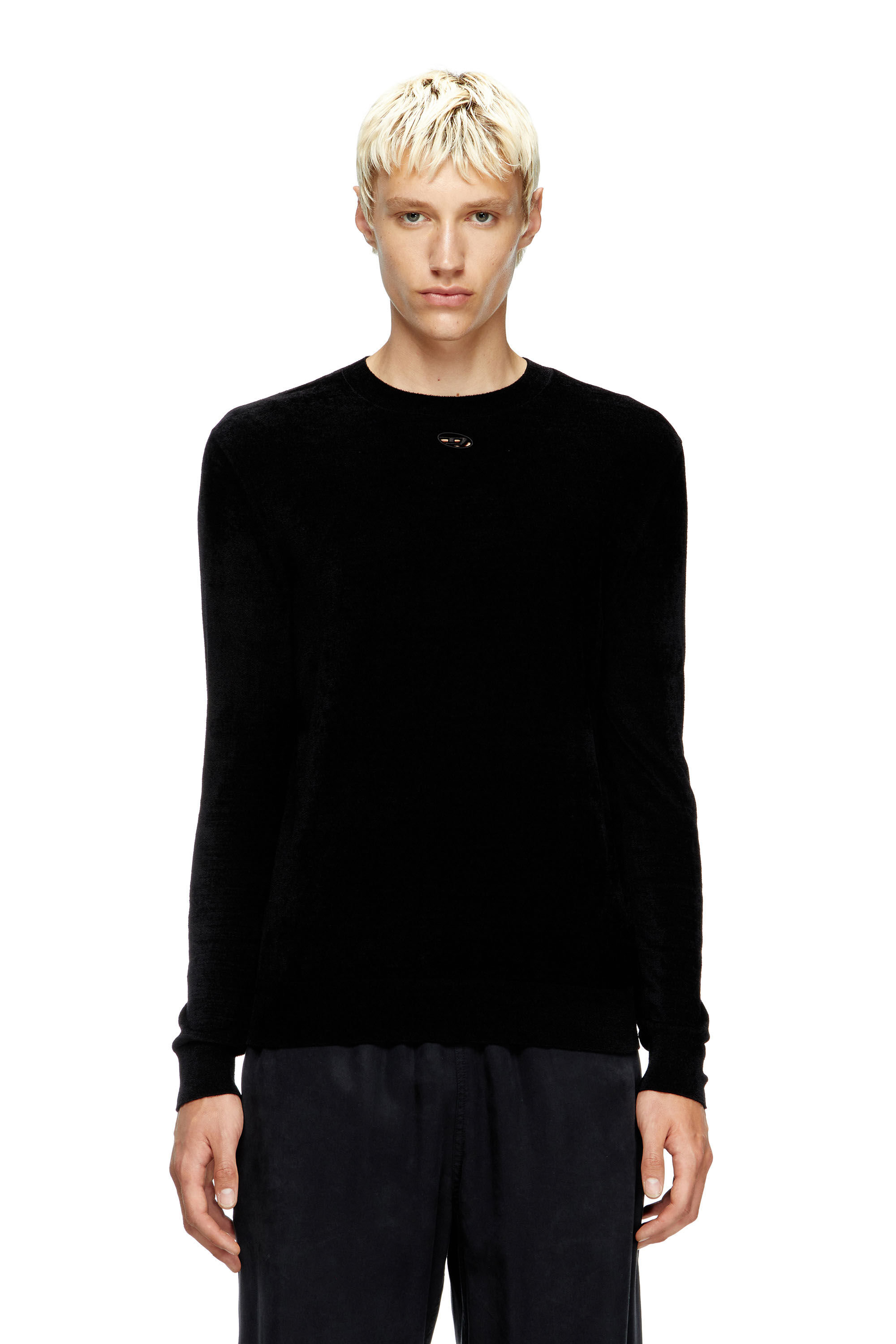 Diesel - K-CEVRO, Man's Chenille jumper with cut-out logo in Black - 3