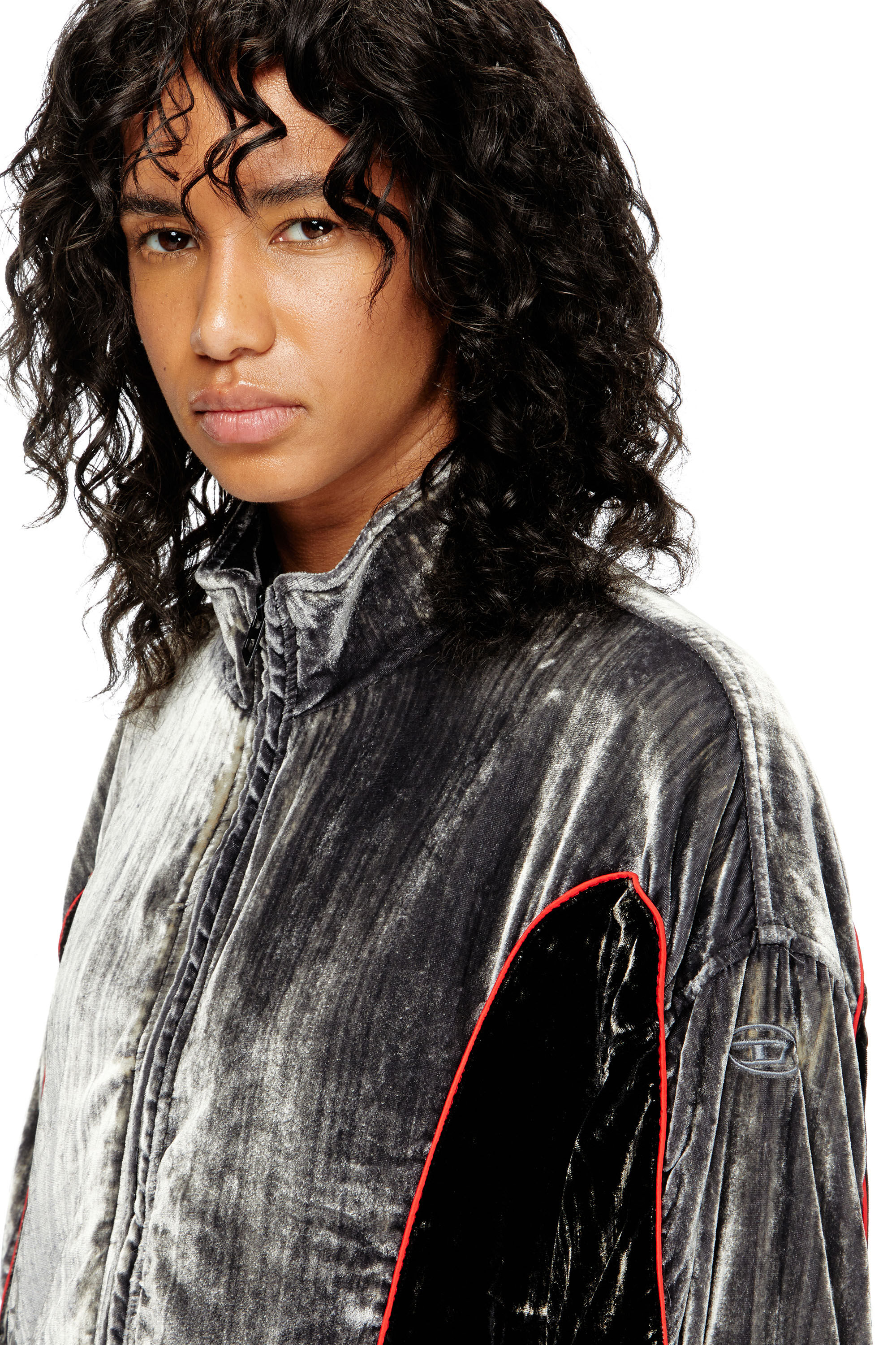 Diesel - G-RIFFIN, Woman's Track jacket in treated velvet in Dark grey - 5