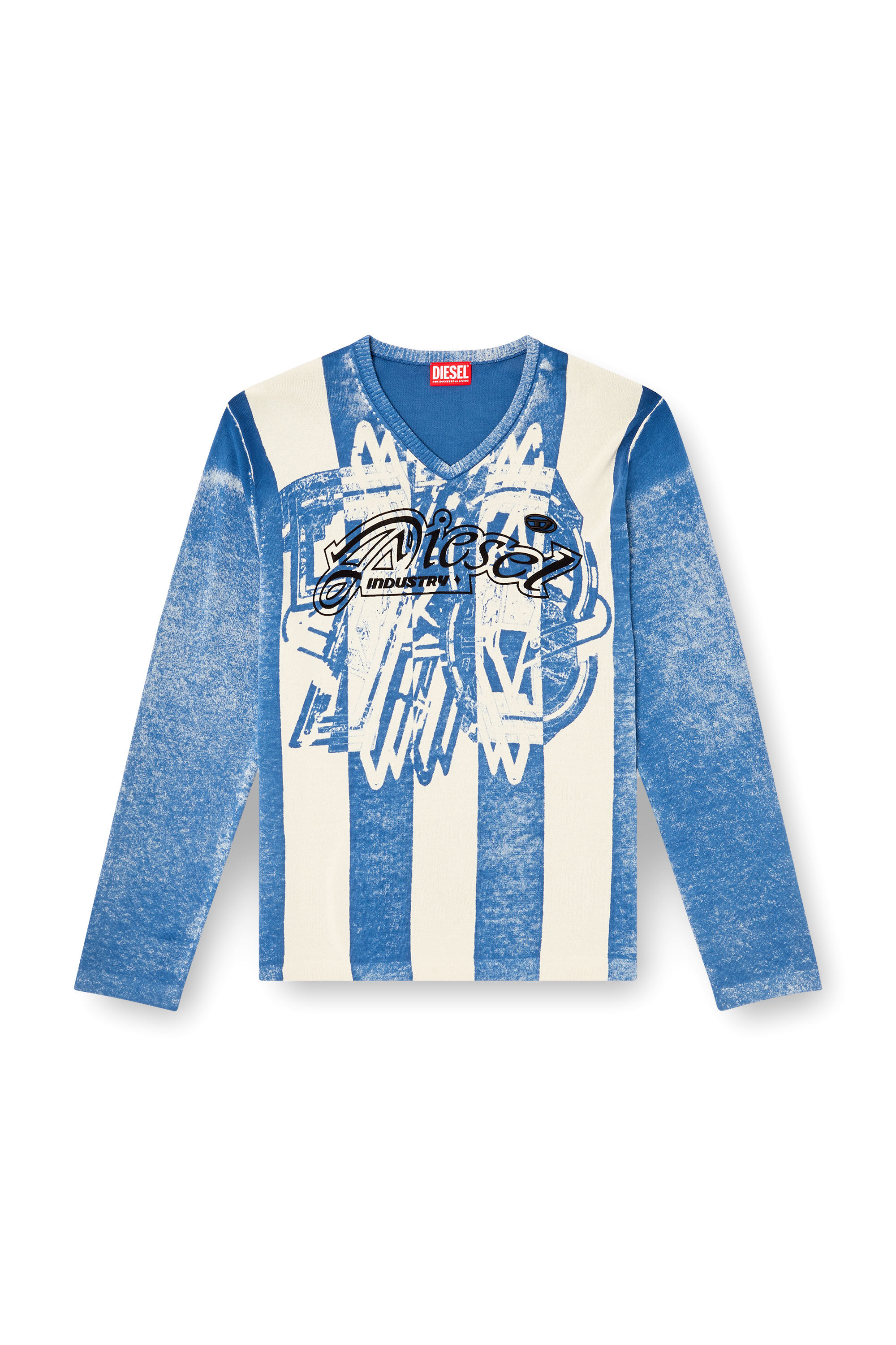 Diesel - K-OLIBA-V, Man's Inside-print striped jumper in Blue/White - 2