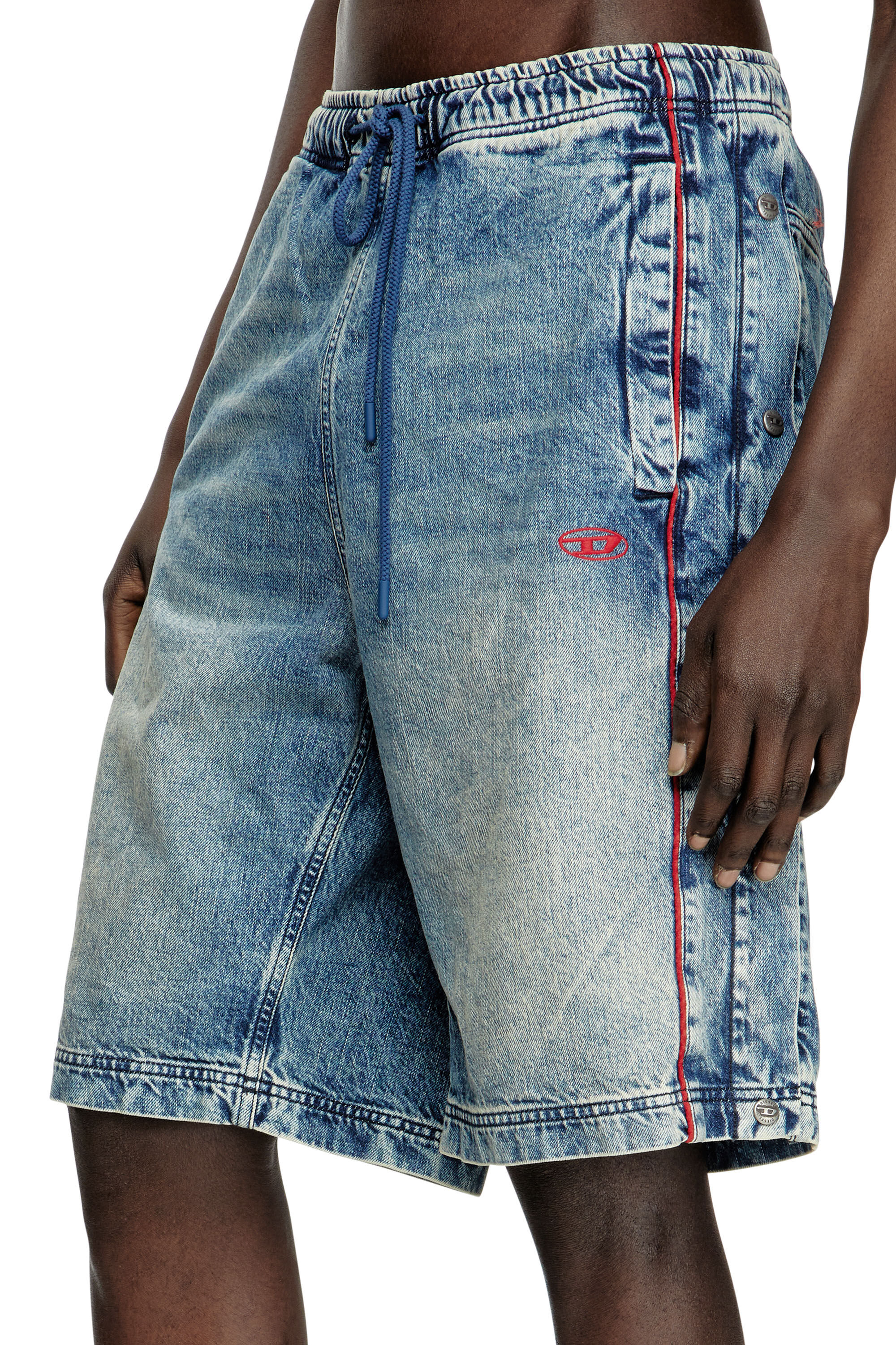 Diesel - D-AXFOR-SHORT-S, Unisex's Denim shorts with red piping in Medium blue - 3