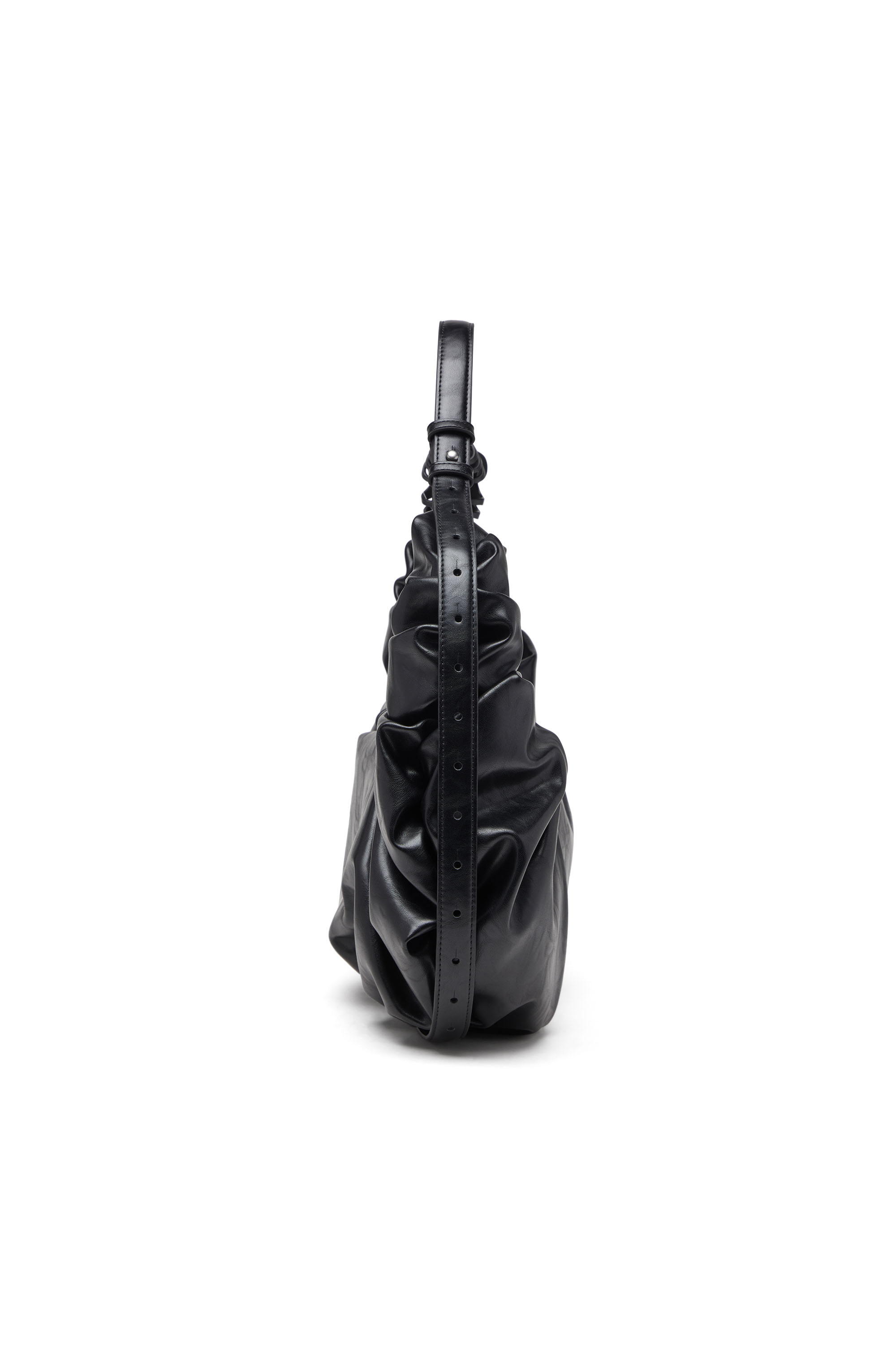 Diesel - GRAB-D HOBO L, Woman's Grab-D L-Large scrunched hobo bag in shiny PU in Black - 5