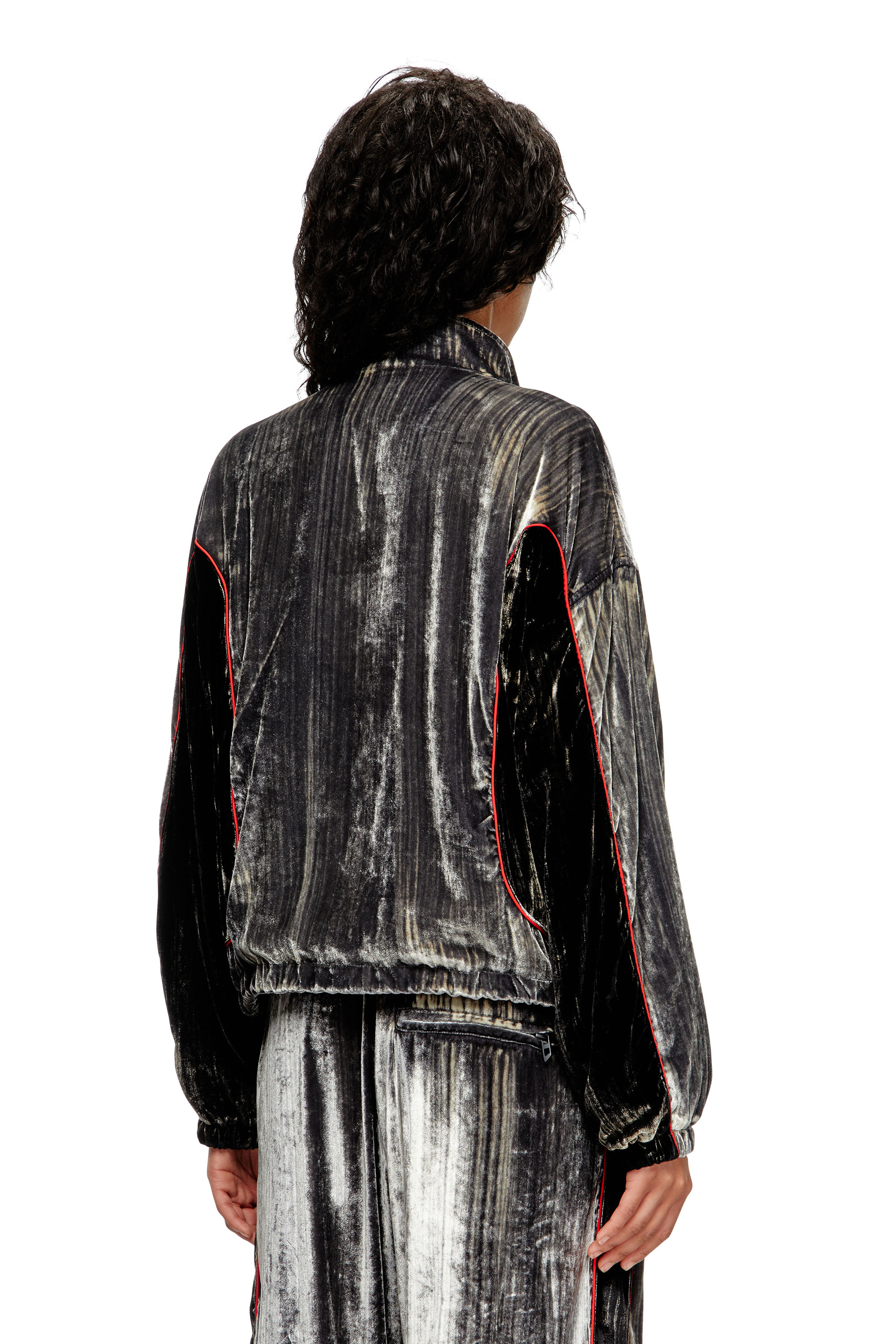 Diesel - G-RIFFIN, Woman's Track jacket in treated velvet in Dark grey - 4
