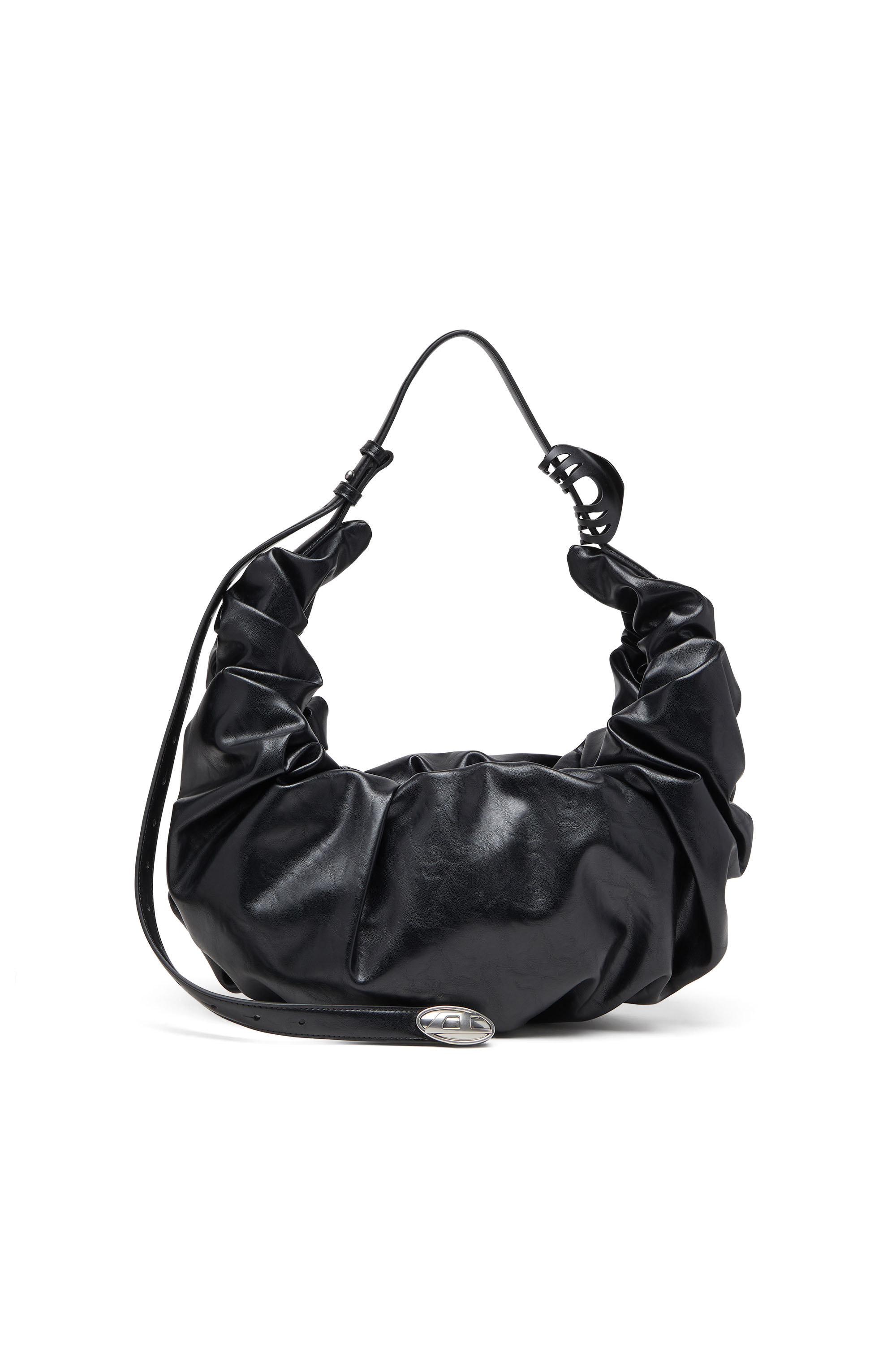 Diesel - GRAB-D HOBO L, Woman's Grab-D L-Large scrunched hobo bag in shiny PU in Black - 2