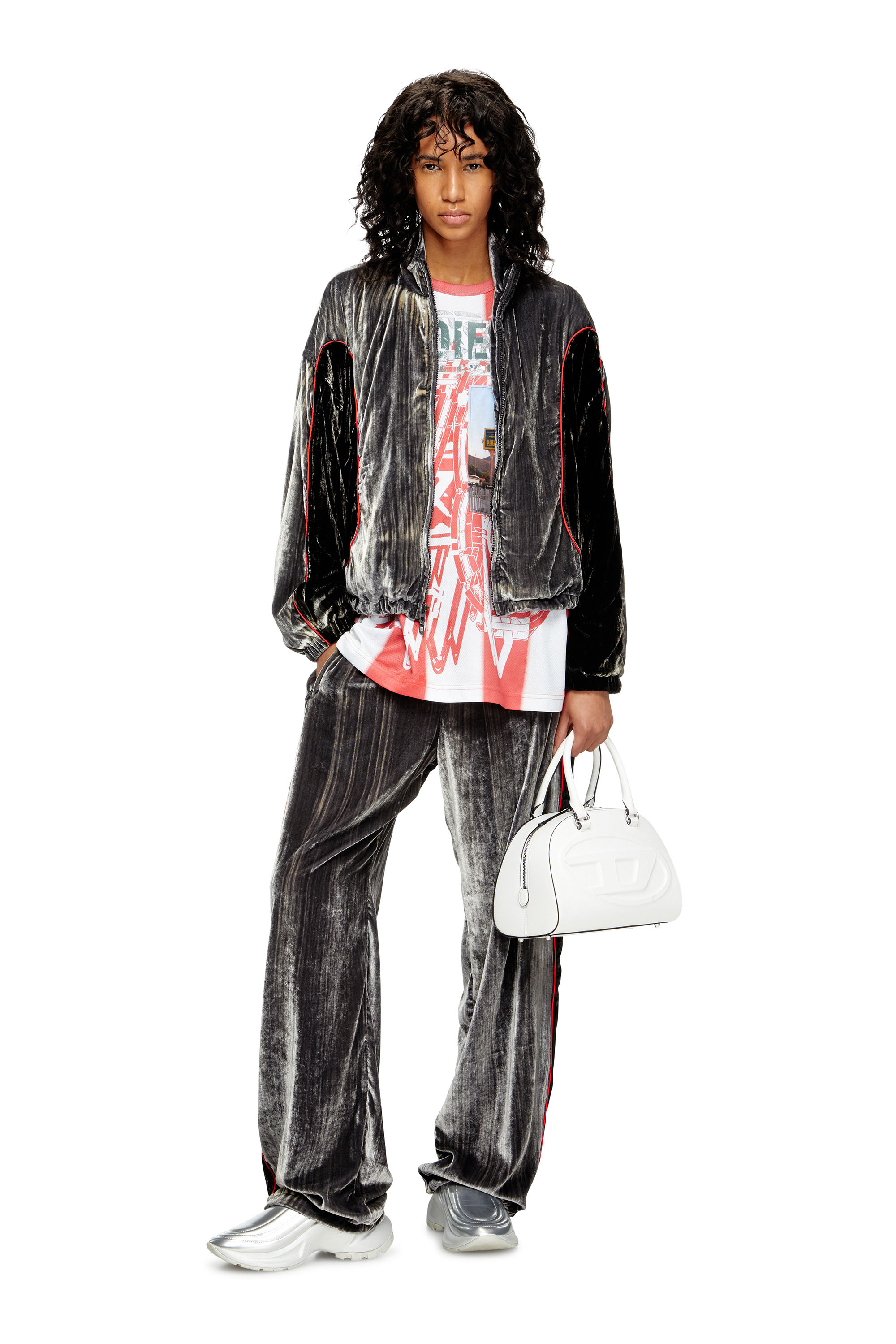 Diesel - G-RIFFIN, Woman's Track jacket in treated velvet in Dark grey - 2