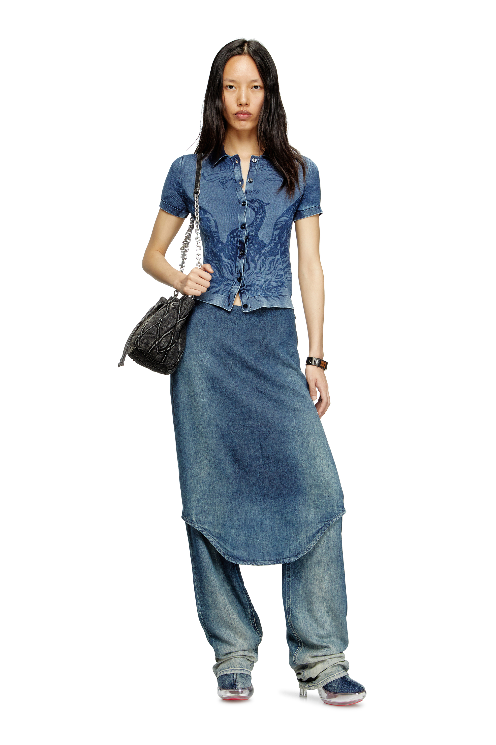 Diesel - CHARM-D BUCKET S, Woman's Mini bucket bag in treated quilted denim in Black - 2